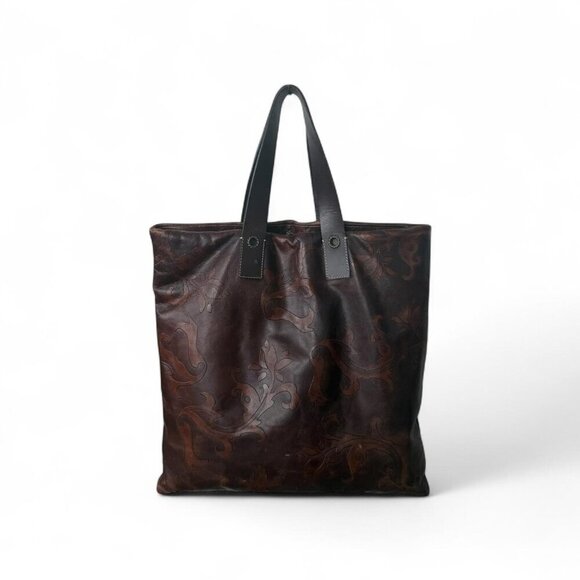 Falor Made In Italy Genuine Leather Tote | Embossed Floral Design - Picture 2 of 5